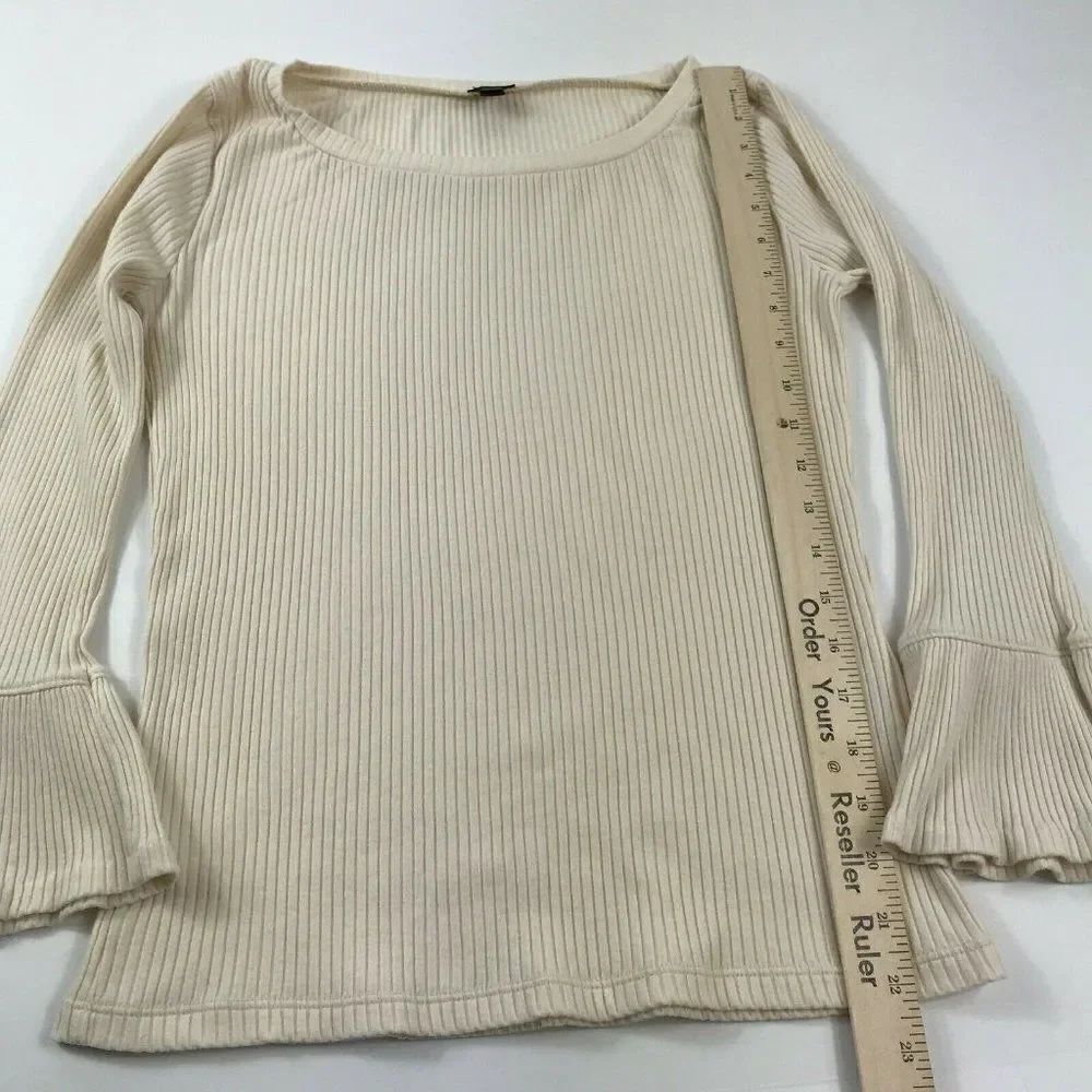 J.Crew Womens Blouse Stretch Top Ribbed Knit Ivory Flare Long Sleeve Shirt XS - Picture 6 of 12